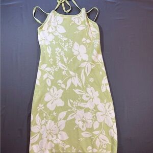 Abercrombie & Fitch Light Green & White Floral Halter Mini Dress